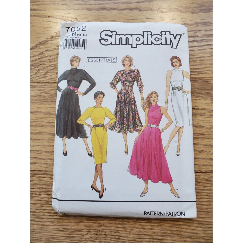 Simplicity 7092 Sewing Pattern Size N (10-14) Dresses Mock Neck, Crew Neck NEW